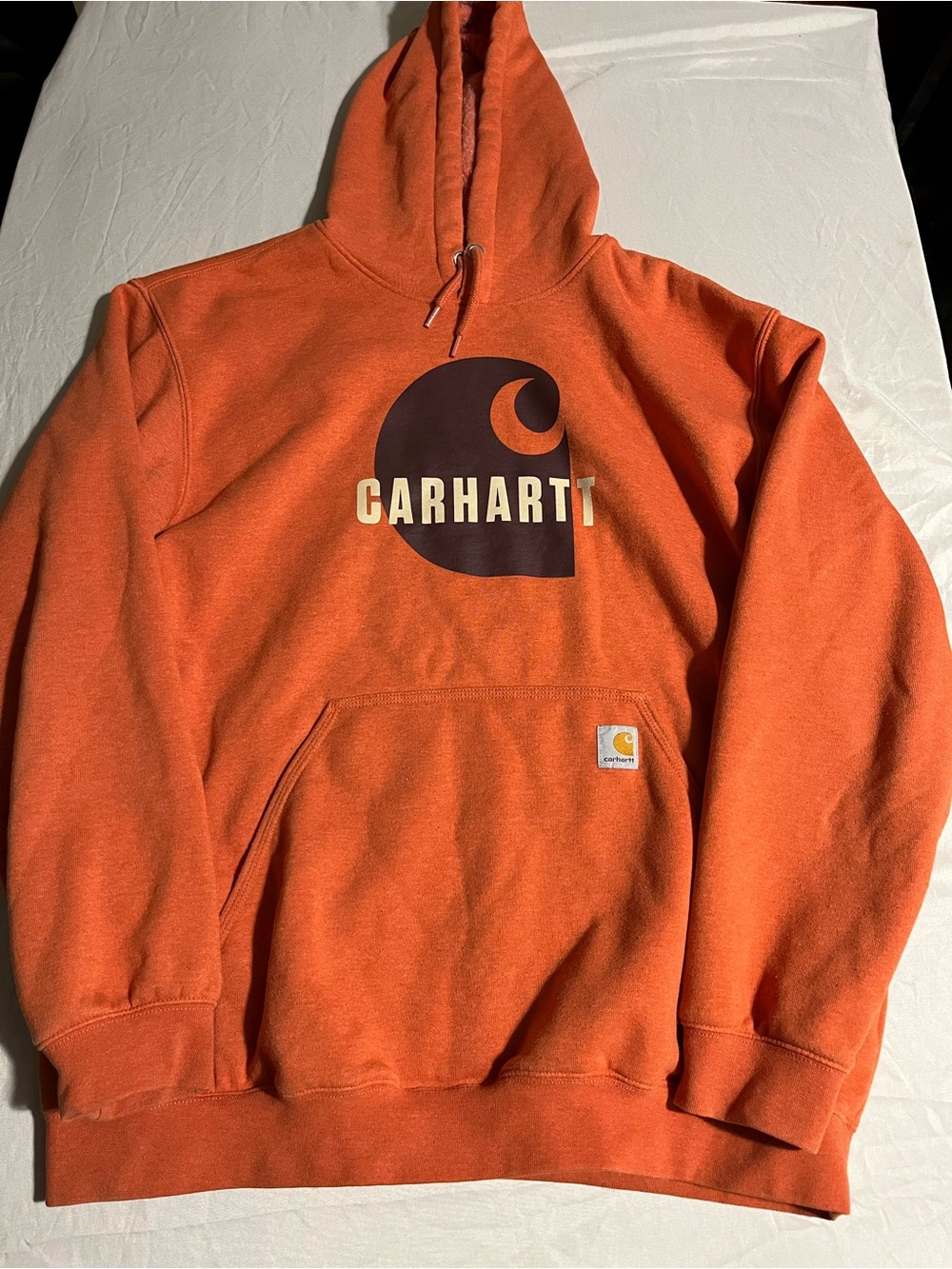 Carhartt Loose Fit Orange Logo Pullover Hoodie Men’s Size XL